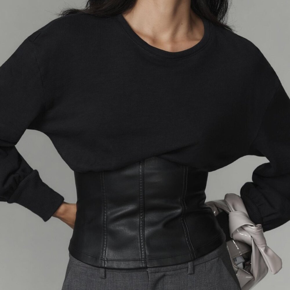 Anthropologie Pilcro Faux Leather Corset Sweater Goth XS NWT